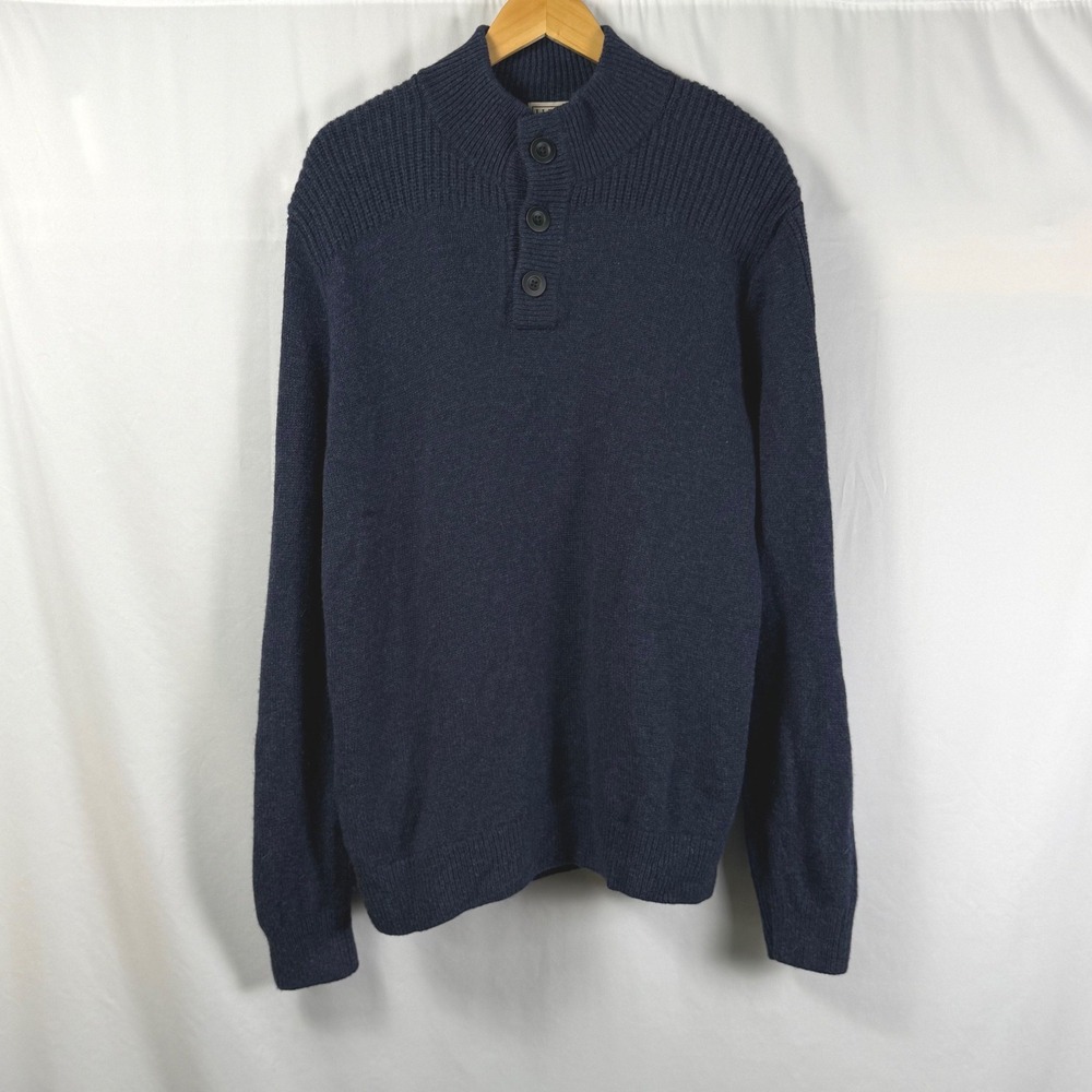 LLBean Lambswool Mock Neck Button Henley Pullover Sweater Grandpa Chunky Mens L - Picture 2 of 10